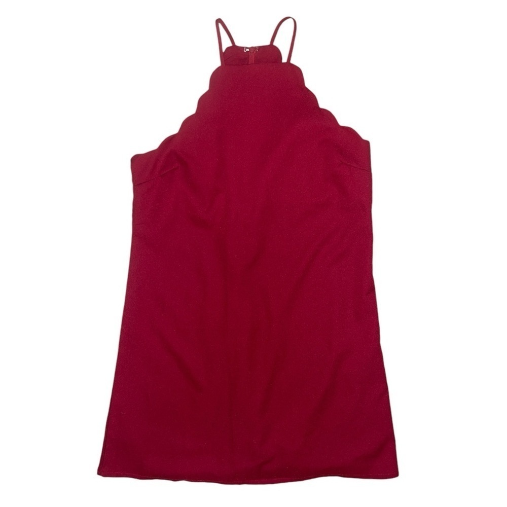 Lulus Endlessly Endearing Wine Red scallop hem Dress Women's Size Medium - Picture 4 of 11
